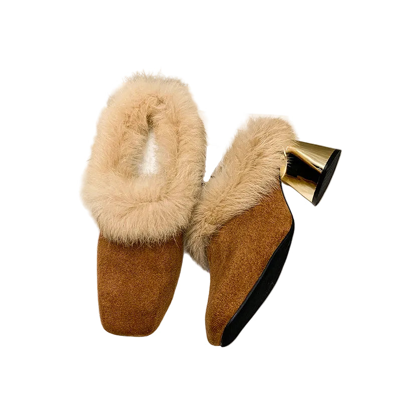 Women's Faux Fur Trim Mule Heels