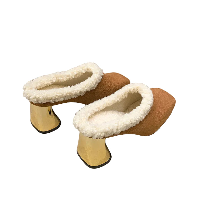 Women's Faux Suede Square Toe Mule Heels