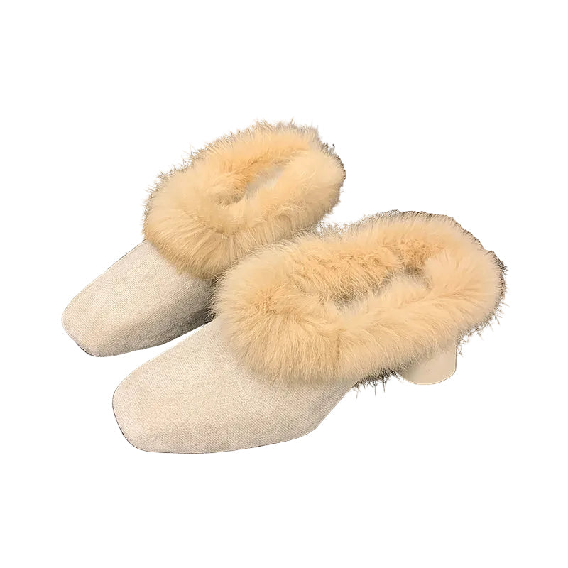 Women's Faux Fur Trim Mule Heels