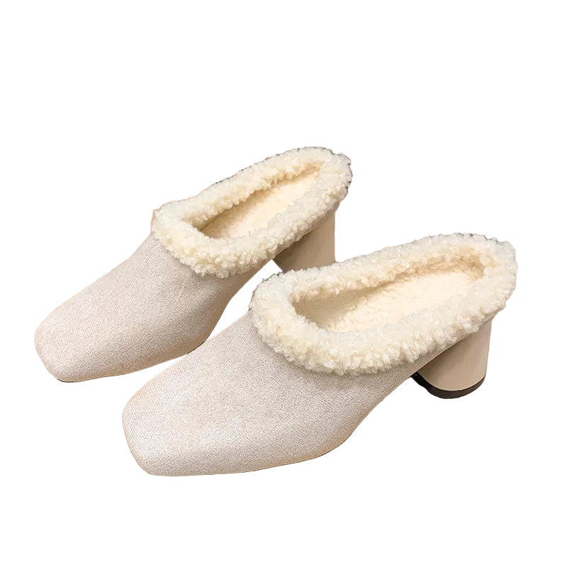 Women's Faux Suede Square Toe Mule Heels