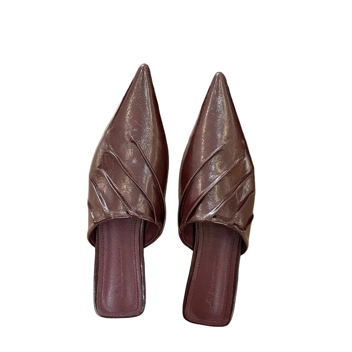 PLEATED POINTED-TOE MULES