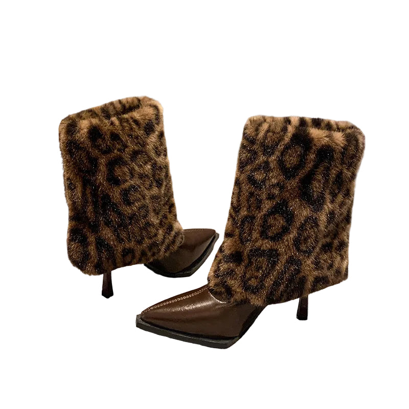FAUX FUR TRIM HEELED ANKLE BOOTS