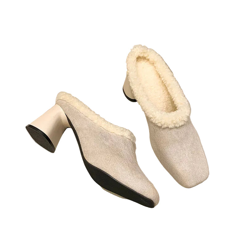 Women's Faux Suede Square Toe Mule Heels