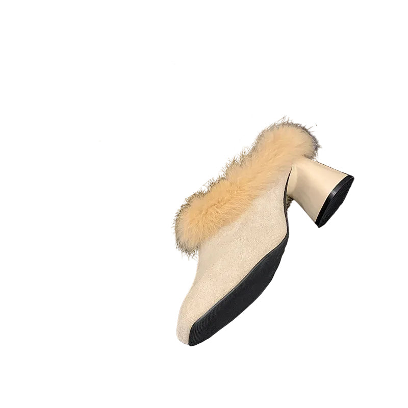 Women's Faux Fur Trim Mule Heels