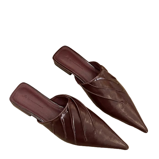 PLEATED POINTED-TOE MULES