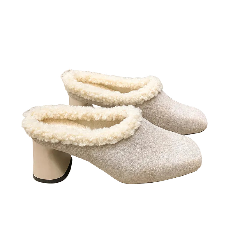 Women's Faux Suede Square Toe Mule Heels