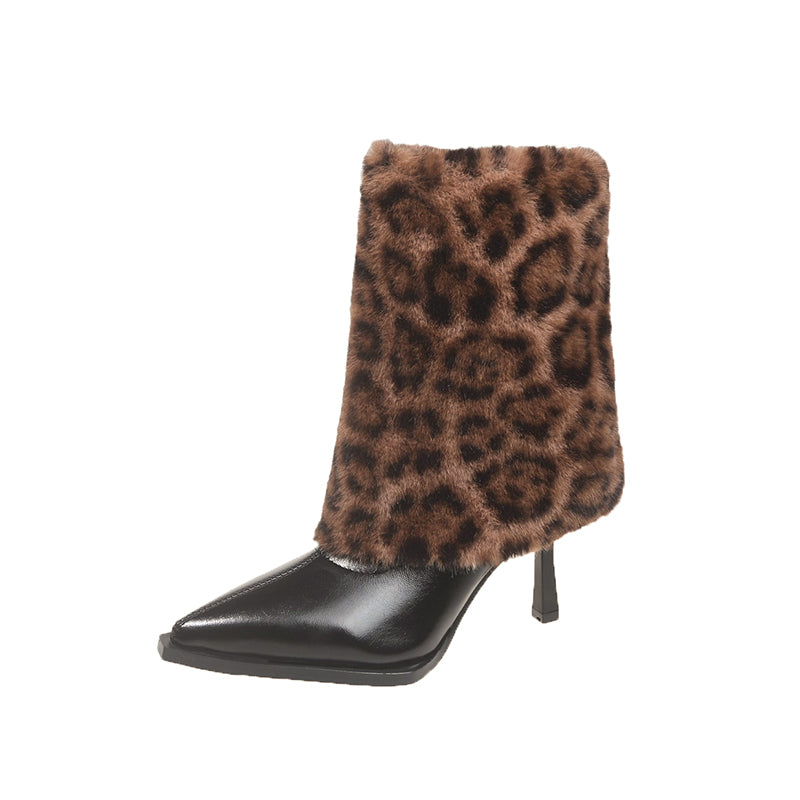 FAUX FUR TRIM HEELED ANKLE BOOTS