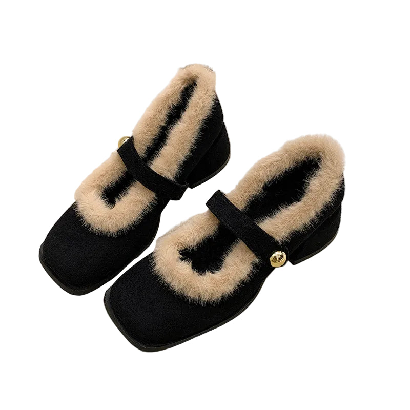 FAUX FUR MARY JANE HEELS