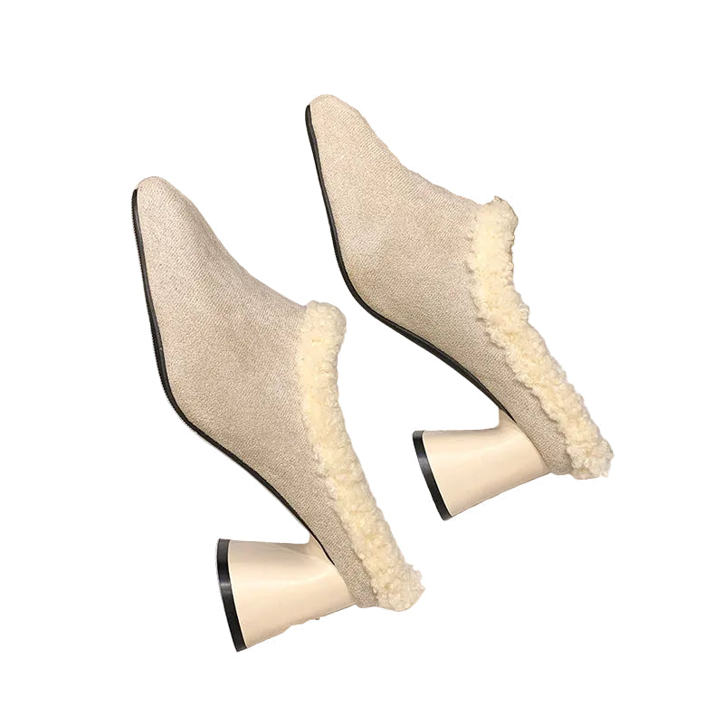 Women's Faux Suede Square Toe Mule Heels