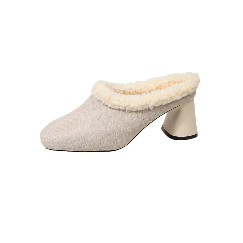 Women's Faux Suede Square Toe Mule Heels