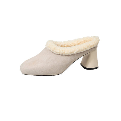 Women's Faux Suede Square Toe Mule Heels