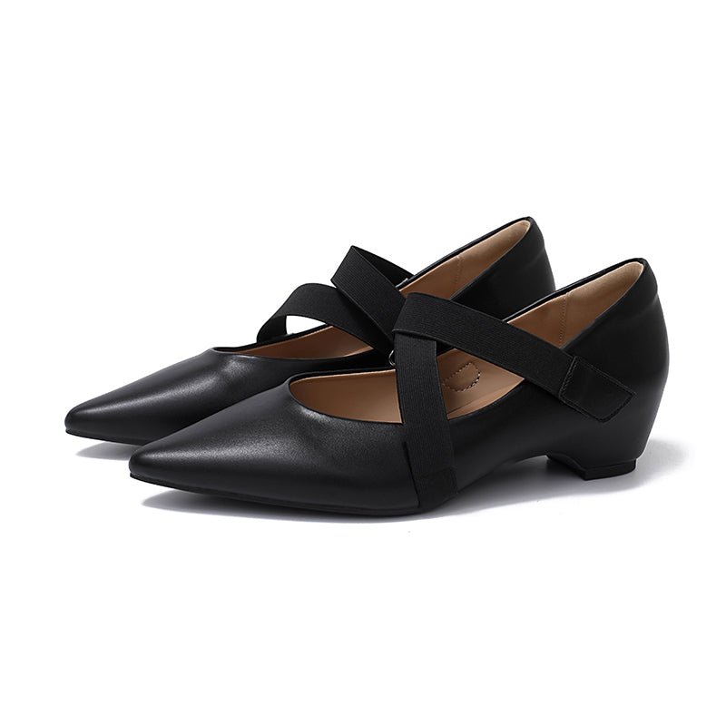 CROSS STRAP POINTED TOE KITTEN HEELS