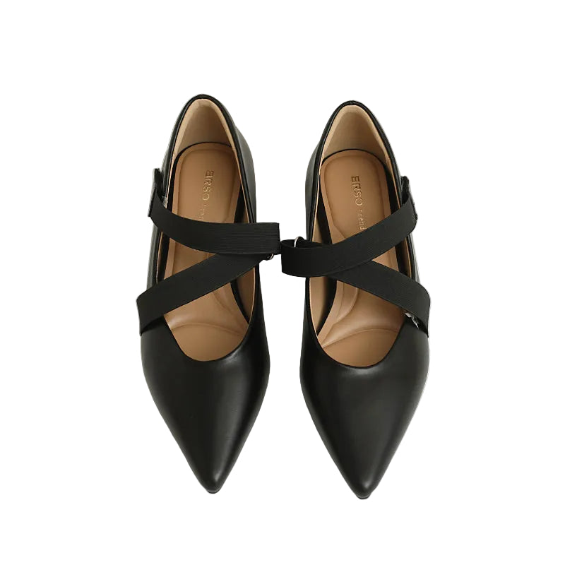 CROSS STRAP POINTED TOE KITTEN HEELS