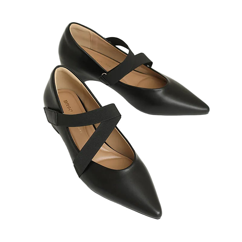 CROSS STRAP POINTED TOE KITTEN HEELS