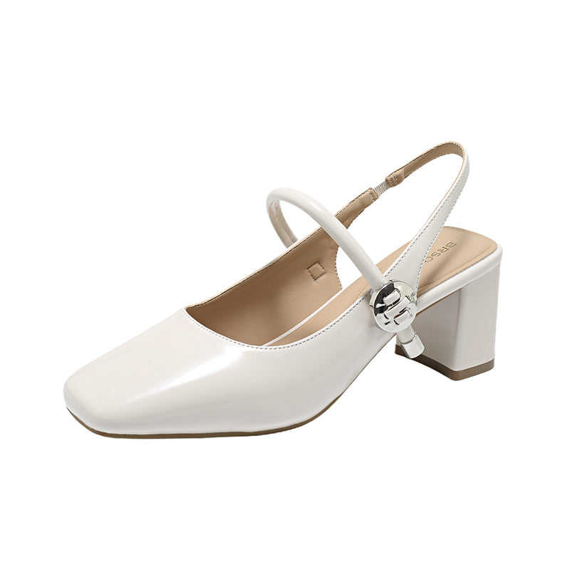 SQUARE TOE SLINGBACK BLOCK HEELS