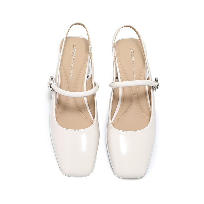 SQUARE TOE SLINGBACK BLOCK HEELS