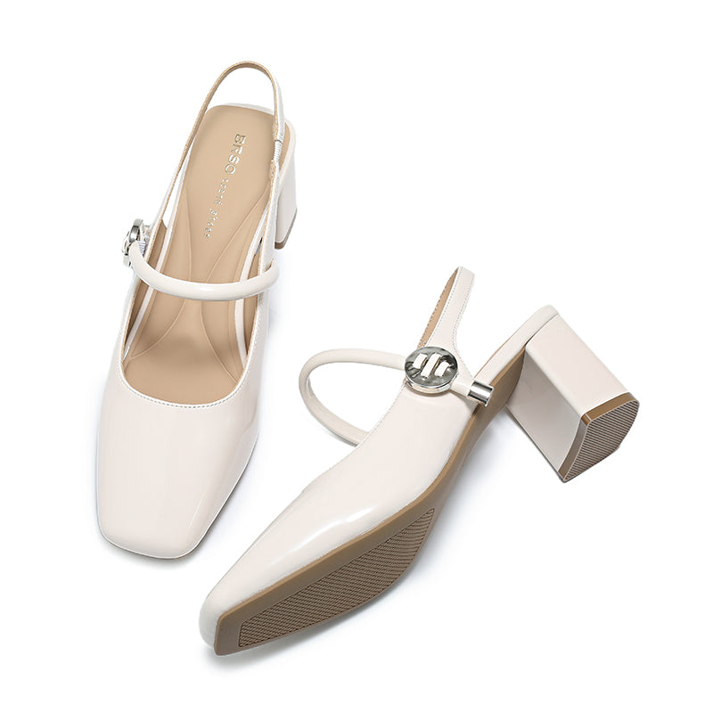 SQUARE TOE SLINGBACK BLOCK HEELS