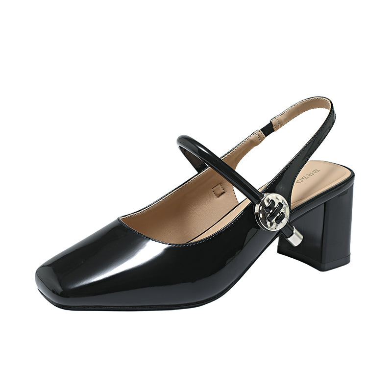 SQUARE TOE SLINGBACK BLOCK HEELS