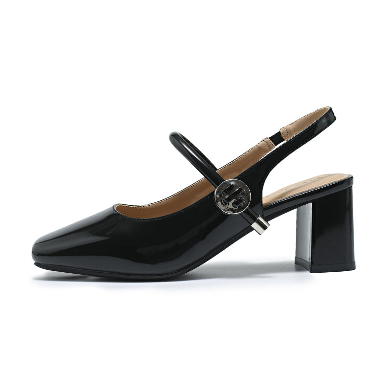 SQUARE TOE SLINGBACK BLOCK HEELS