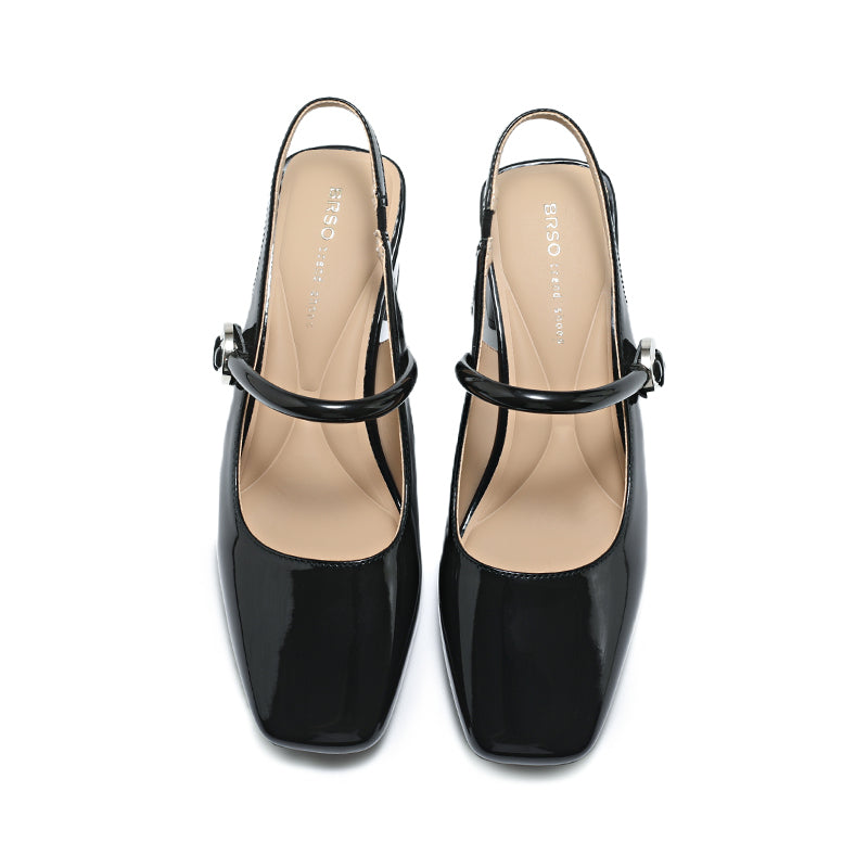 SQUARE TOE SLINGBACK BLOCK HEELS