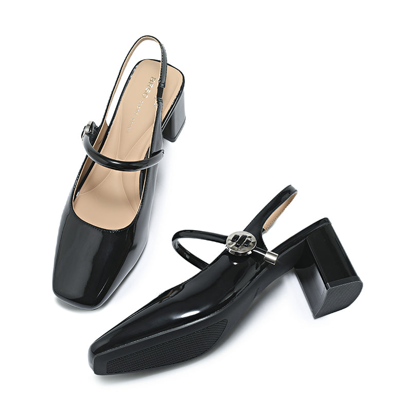 SQUARE TOE SLINGBACK BLOCK HEELS
