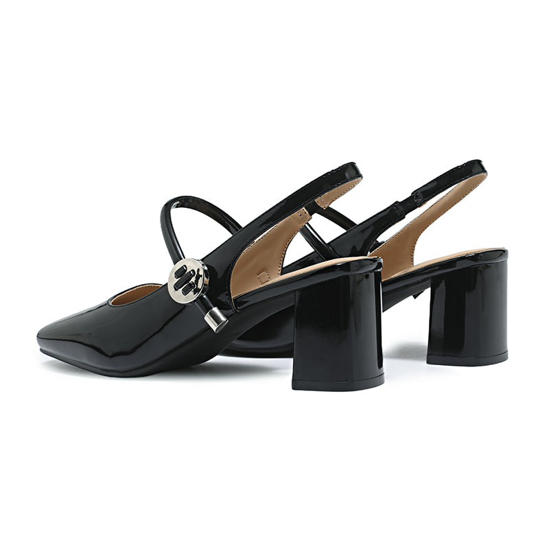 SQUARE TOE SLINGBACK BLOCK HEELS