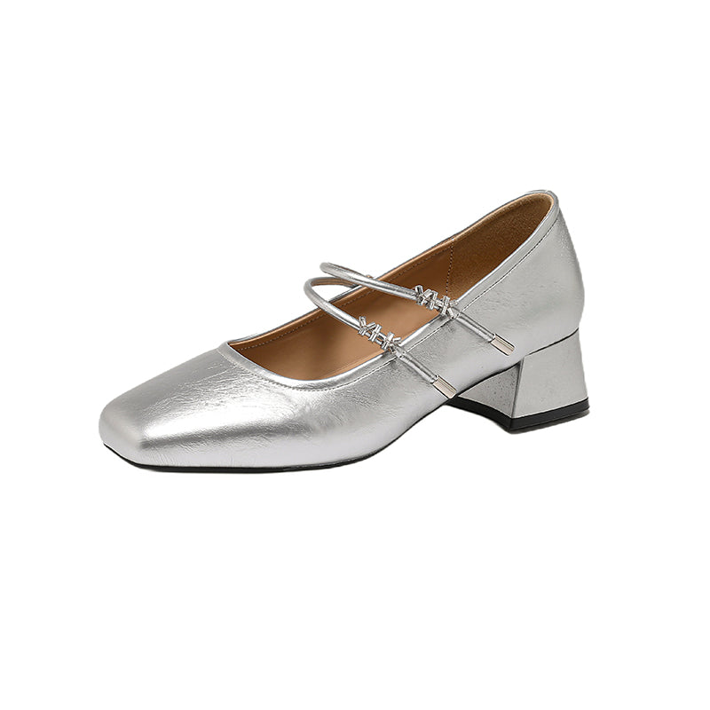 DOUBLE STRAP SQUARE TOE KITTEN HEELS
