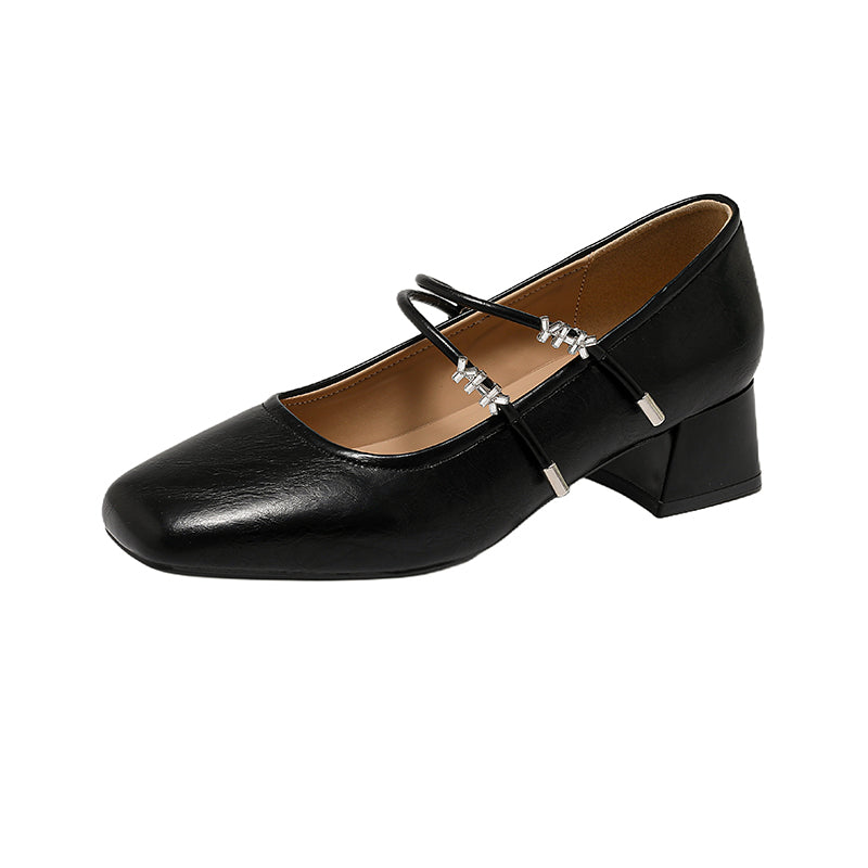DOUBLE STRAP SQUARE TOE KITTEN HEELS