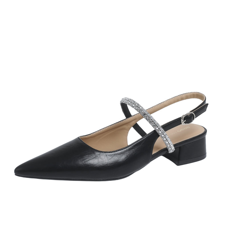 CRYSTAL STRAP POINTED TOE SLINGBACK BLOCK HEELS