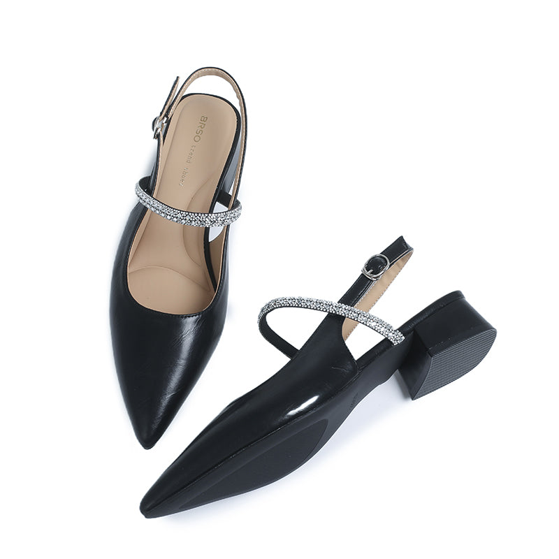 CRYSTAL STRAP POINTED TOE SLINGBACK BLOCK HEELS
