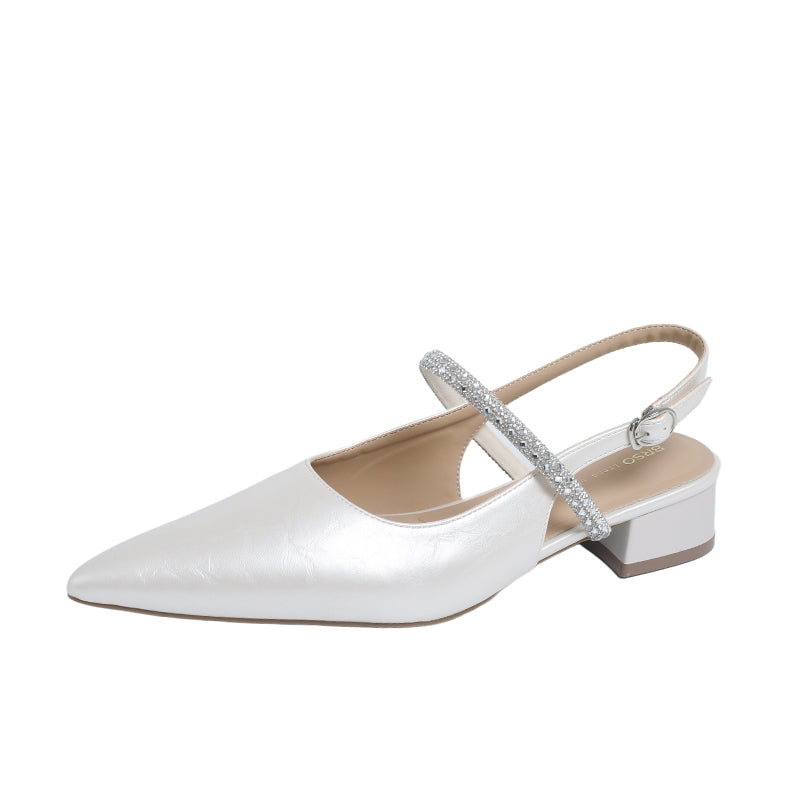 CRYSTAL STRAP POINTED TOE SLINGBACK BLOCK HEELS