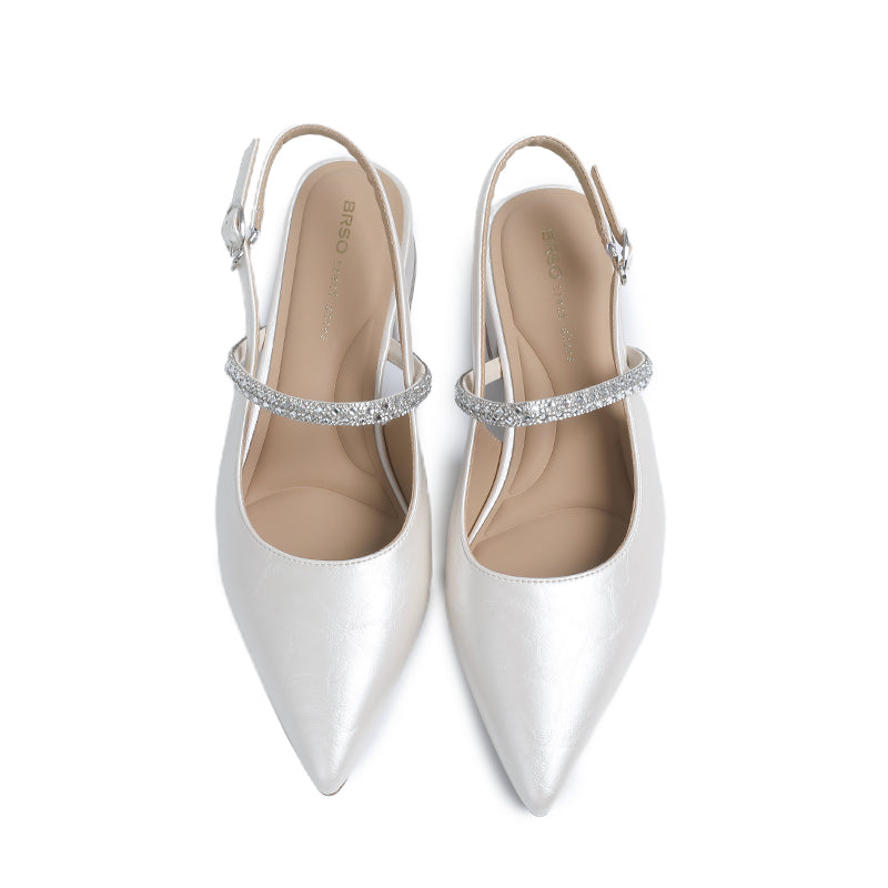 CRYSTAL STRAP POINTED TOE SLINGBACK BLOCK HEELS