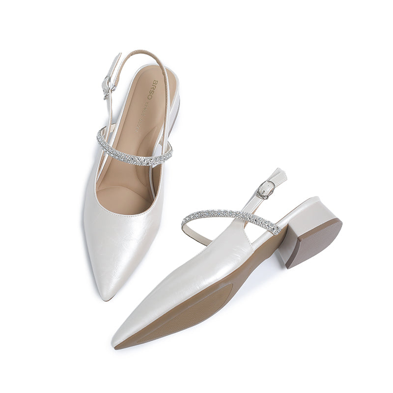 CRYSTAL STRAP POINTED TOE SLINGBACK BLOCK HEELS