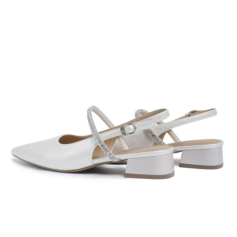 CRYSTAL STRAP POINTED TOE SLINGBACK BLOCK HEELS