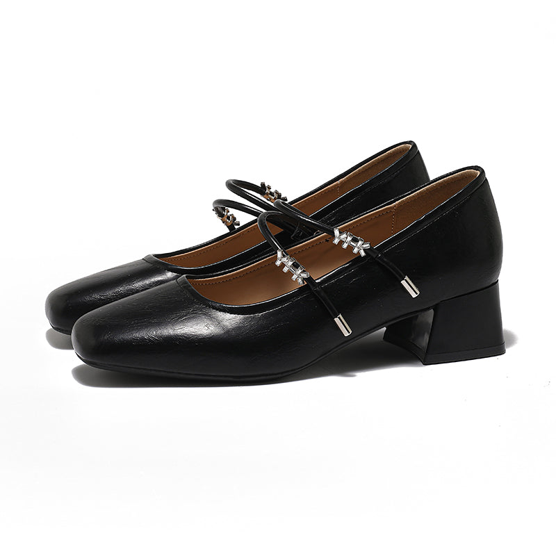 DOUBLE STRAP SQUARE TOE KITTEN HEELS