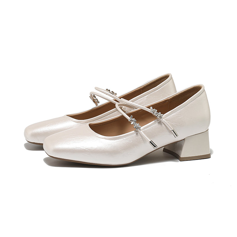 DOUBLE STRAP SQUARE TOE KITTEN HEELS