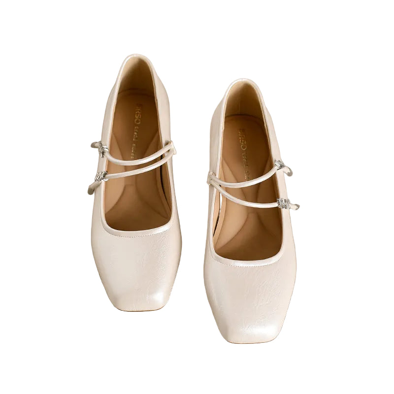 DOUBLE STRAP SQUARE TOE KITTEN HEELS
