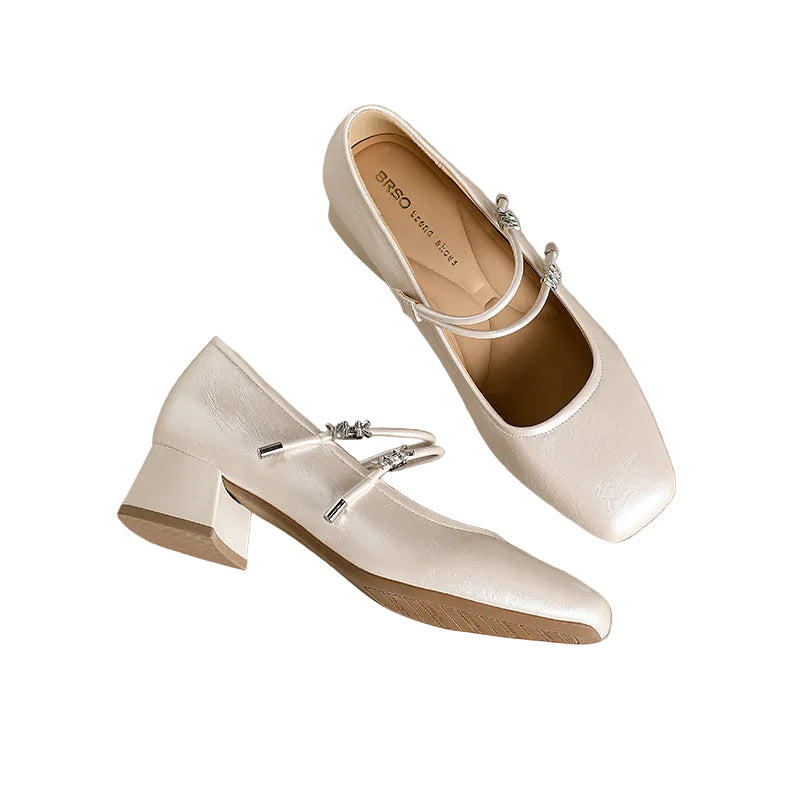 DOUBLE STRAP SQUARE TOE KITTEN HEELS