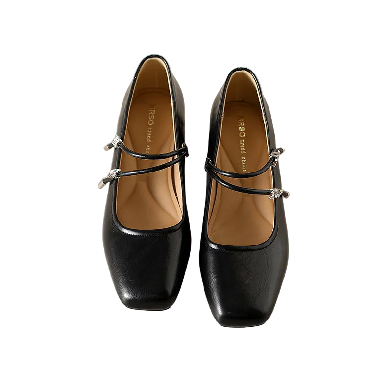 DOUBLE STRAP SQUARE TOE KITTEN HEELS
