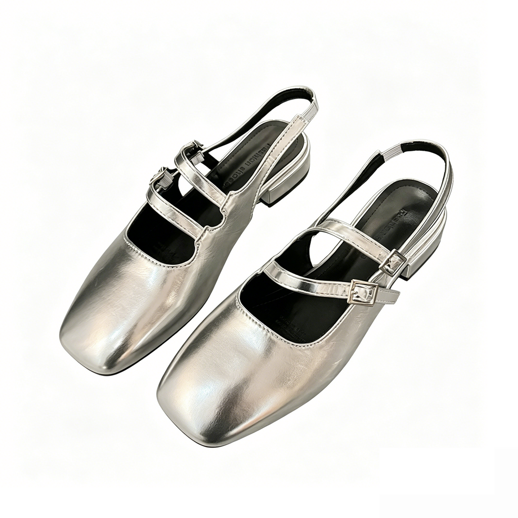 METALLIC SILVER SLINGBACK MARY JANES