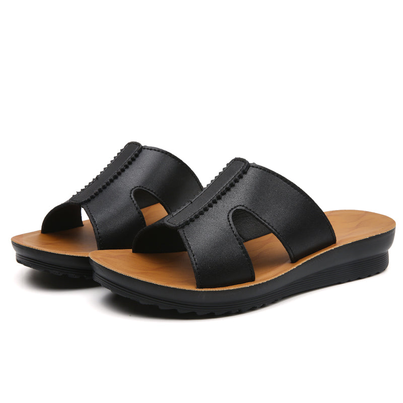 COMFORT VEGAN LEATHER WEDGE SLIDES