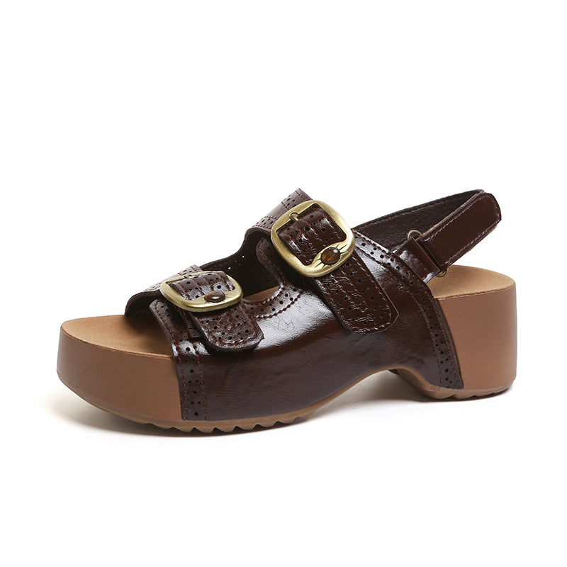 VINTAGE STYLE BUCKLED PLATFORM SANDALS
