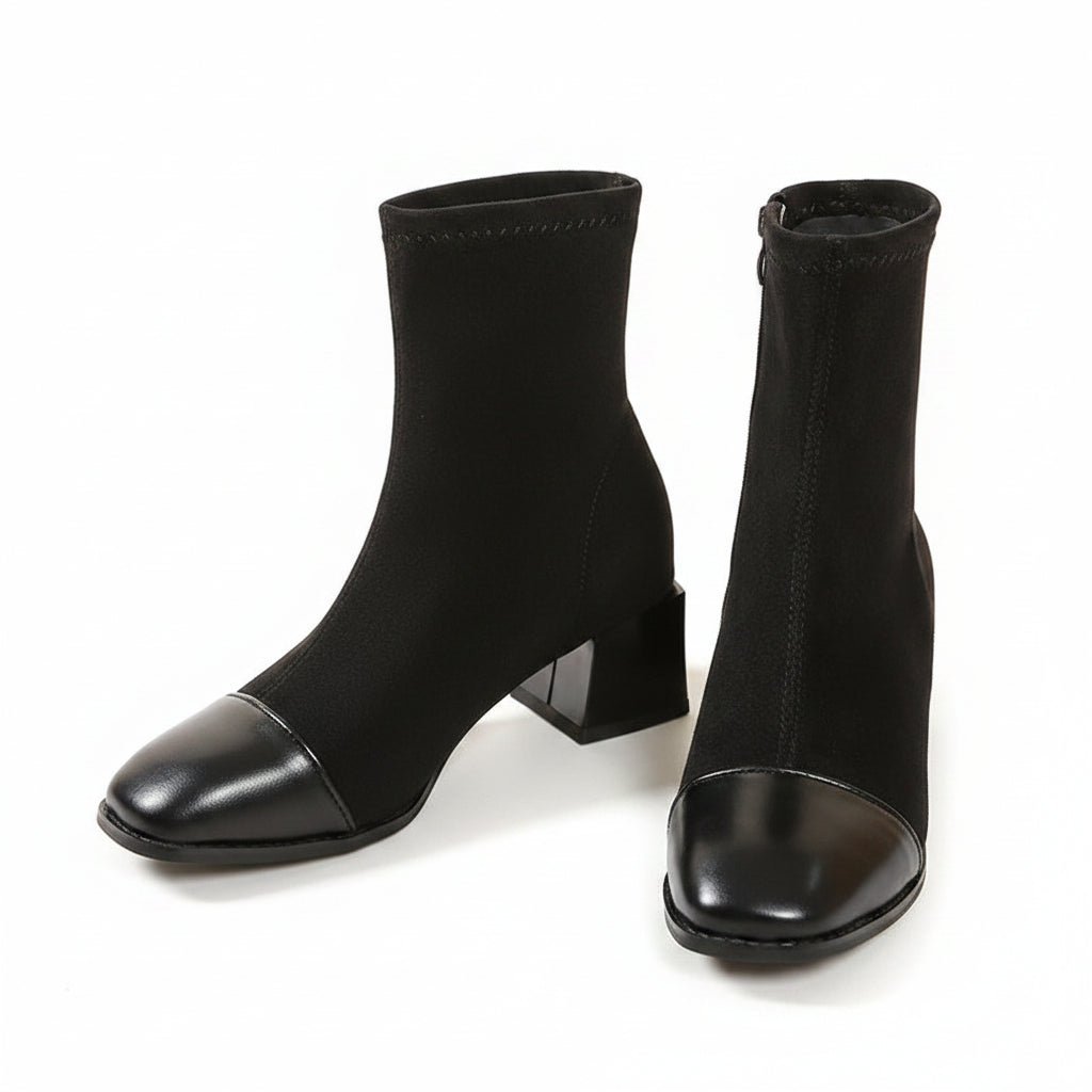ROUND TOE BLOCK HEEL ANKLE BOOTS