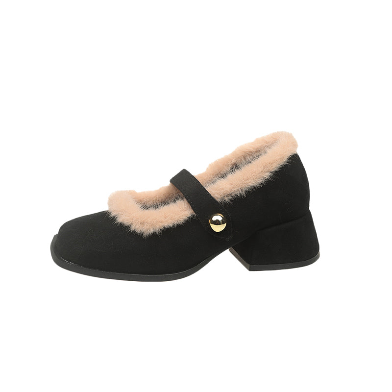 FAUX FUR MARY JANE HEELS