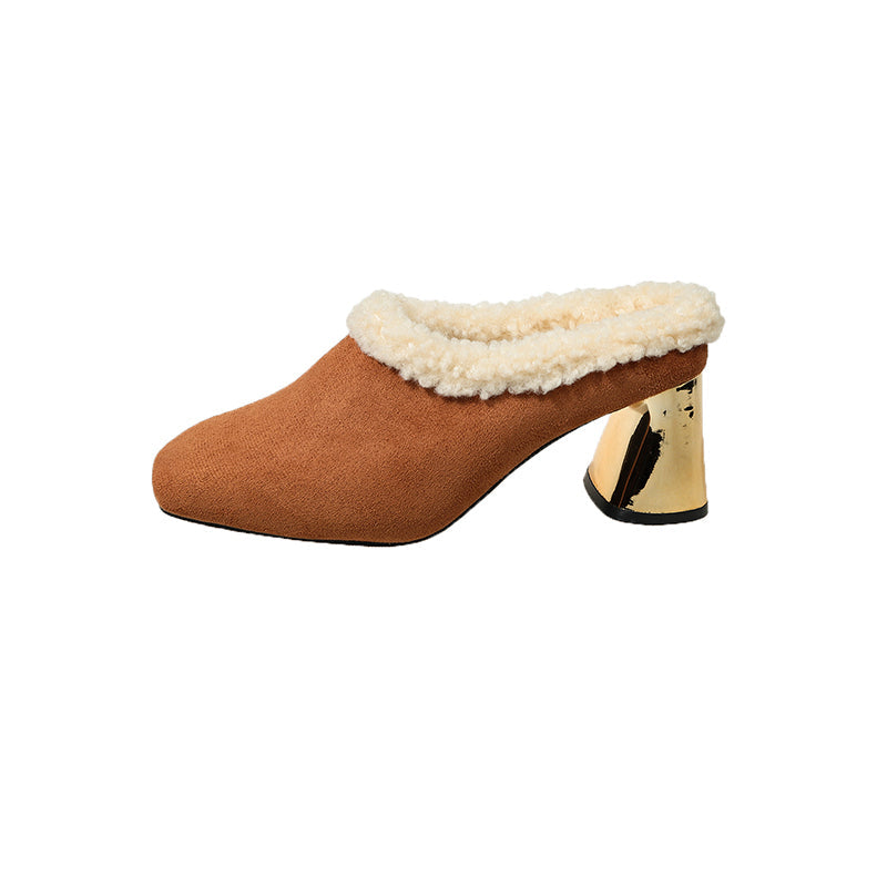 Women's Faux Suede Square Toe Mule Heels
