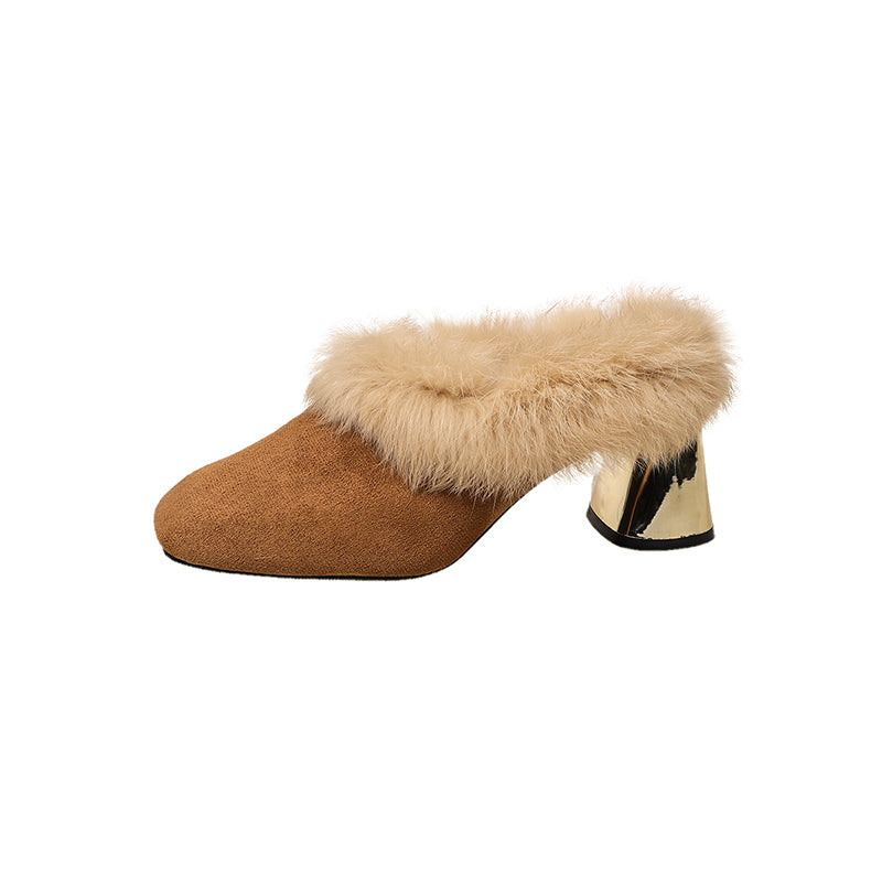 Women's Faux Fur Trim Mule Heels