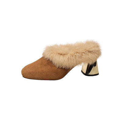 Women's Faux Fur Trim Mule Heels