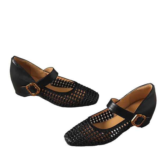 WOVEN PU MARY JANE HEELS