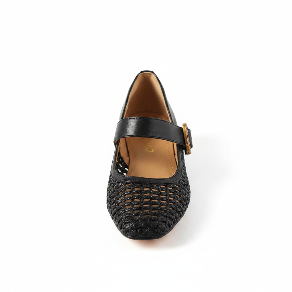 WOVEN PU MARY JANE HEELS