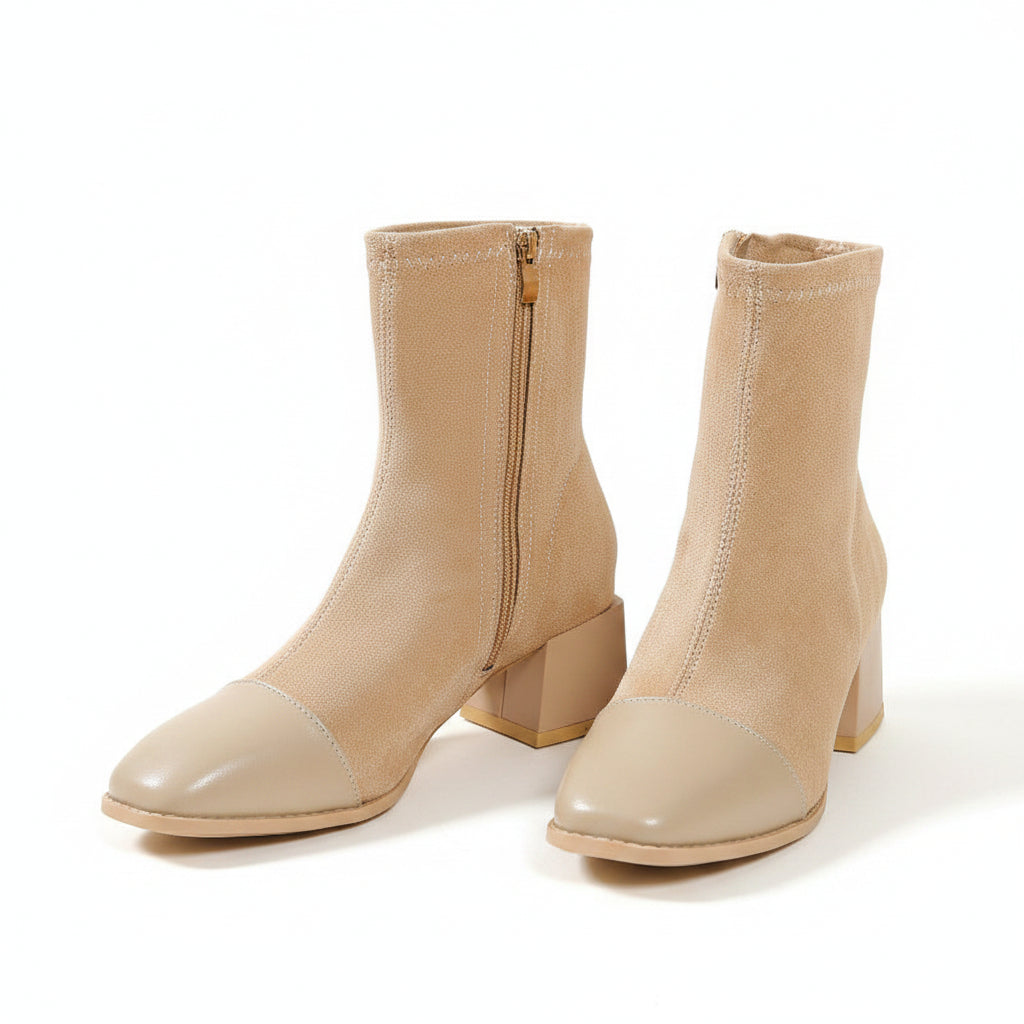 ROUND TOE BLOCK HEEL ANKLE BOOTS